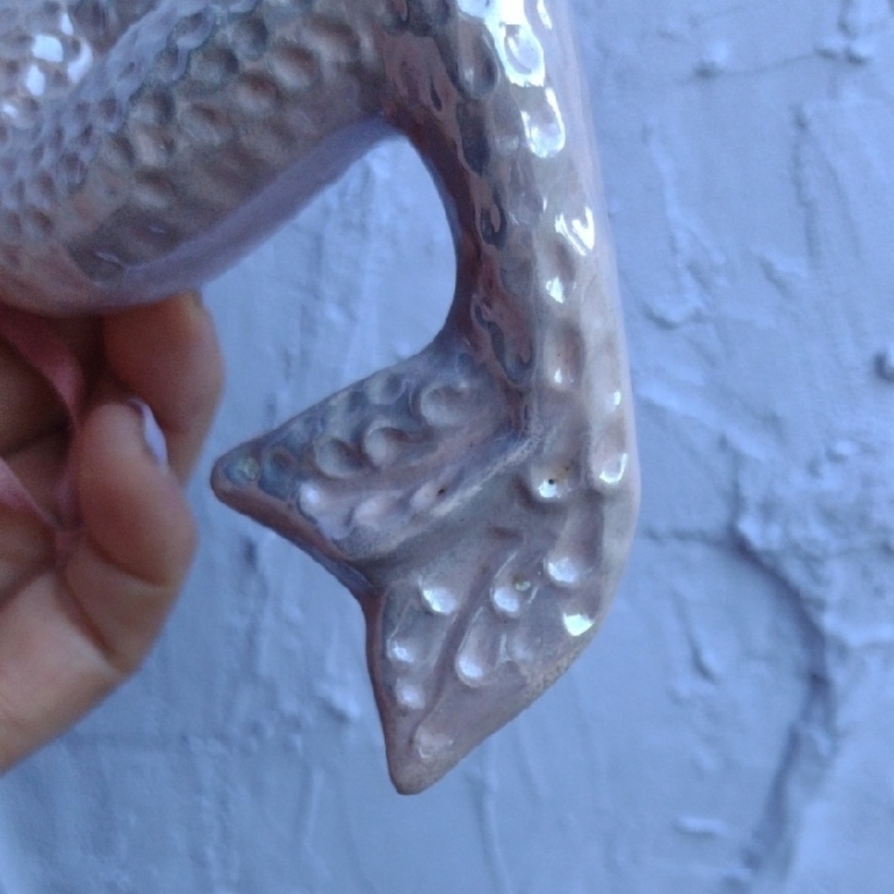 Handcrafted Ceramic Mermaid Figurine - Pink and Cream - Picture 2 of 3